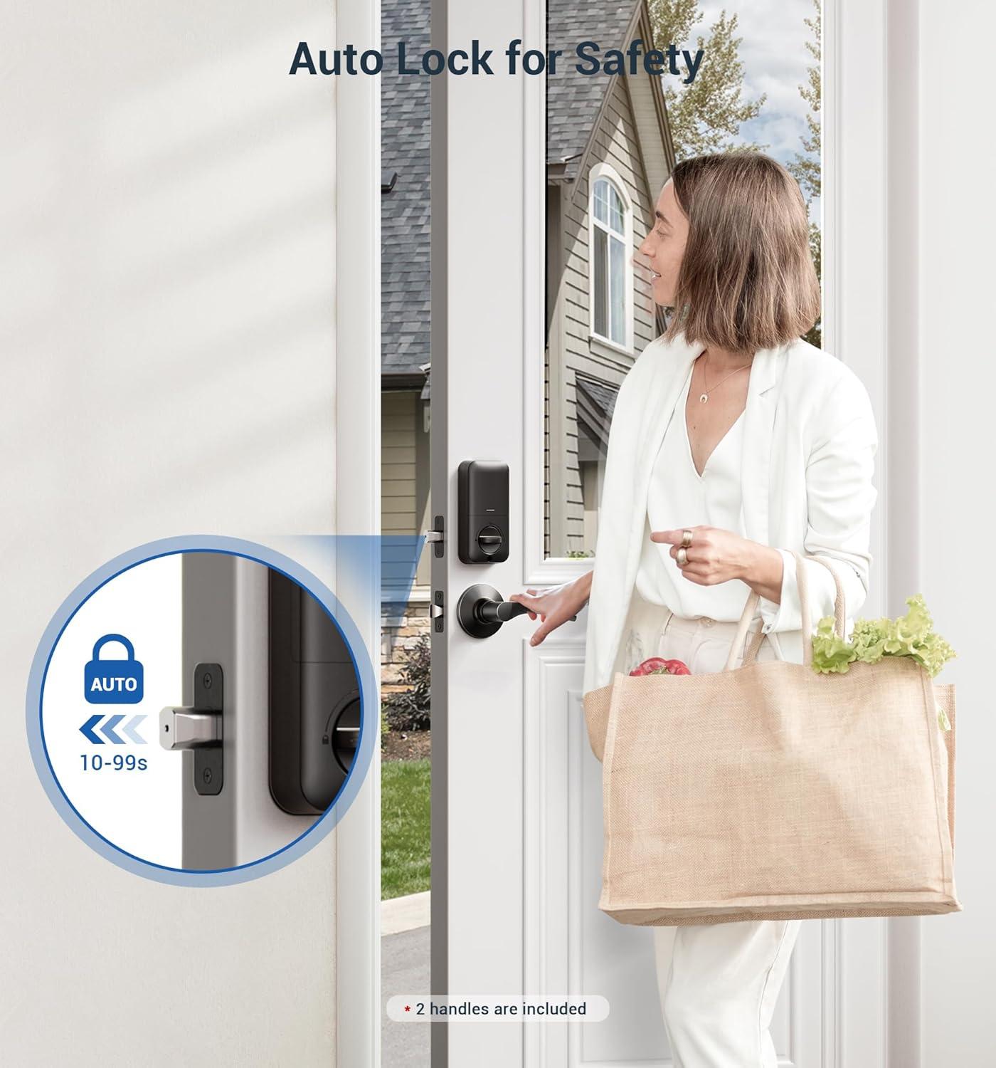 TEEHO Fingerprint Keyless Entry Door Lock, Electronic Smart Deadbolt with 2 Handles Knobs, Digital Doors Lock with Keypad Set, Easy Installation-Matte Black