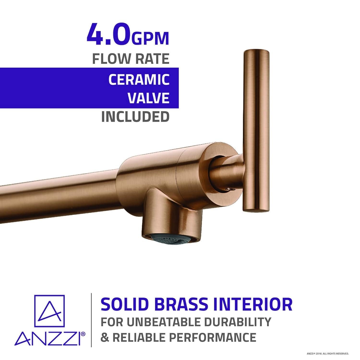Braccia Series 24" Wall Mounted Pot Filler in Rose Gold | 24” Reach Spout Solid Brass Two Handle Dual Shut-Off Valve Double Joint Swing Arm Wall Mount Single Hole Kitchen Folding Faucet | KF-AZ258RG