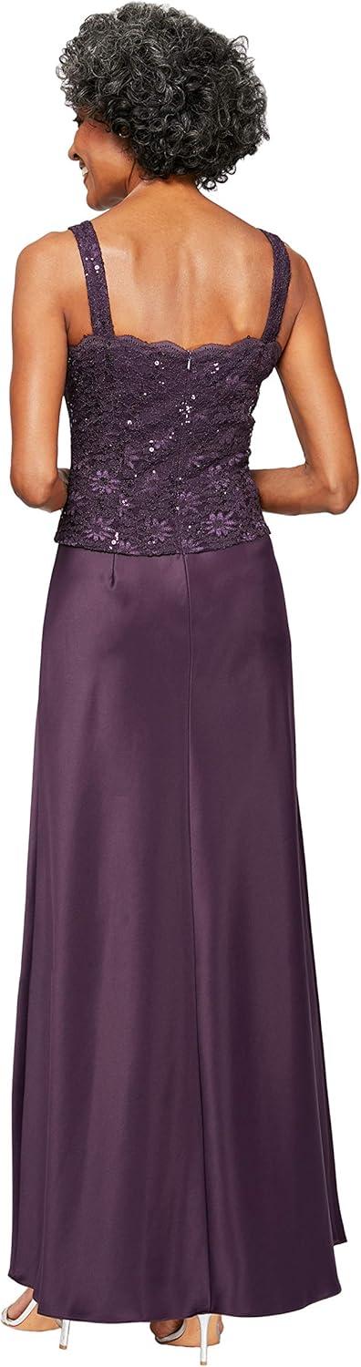 Alex Evenings Women's Long Mock Jacket Dress with Satin Skirt, 8 Eggplant