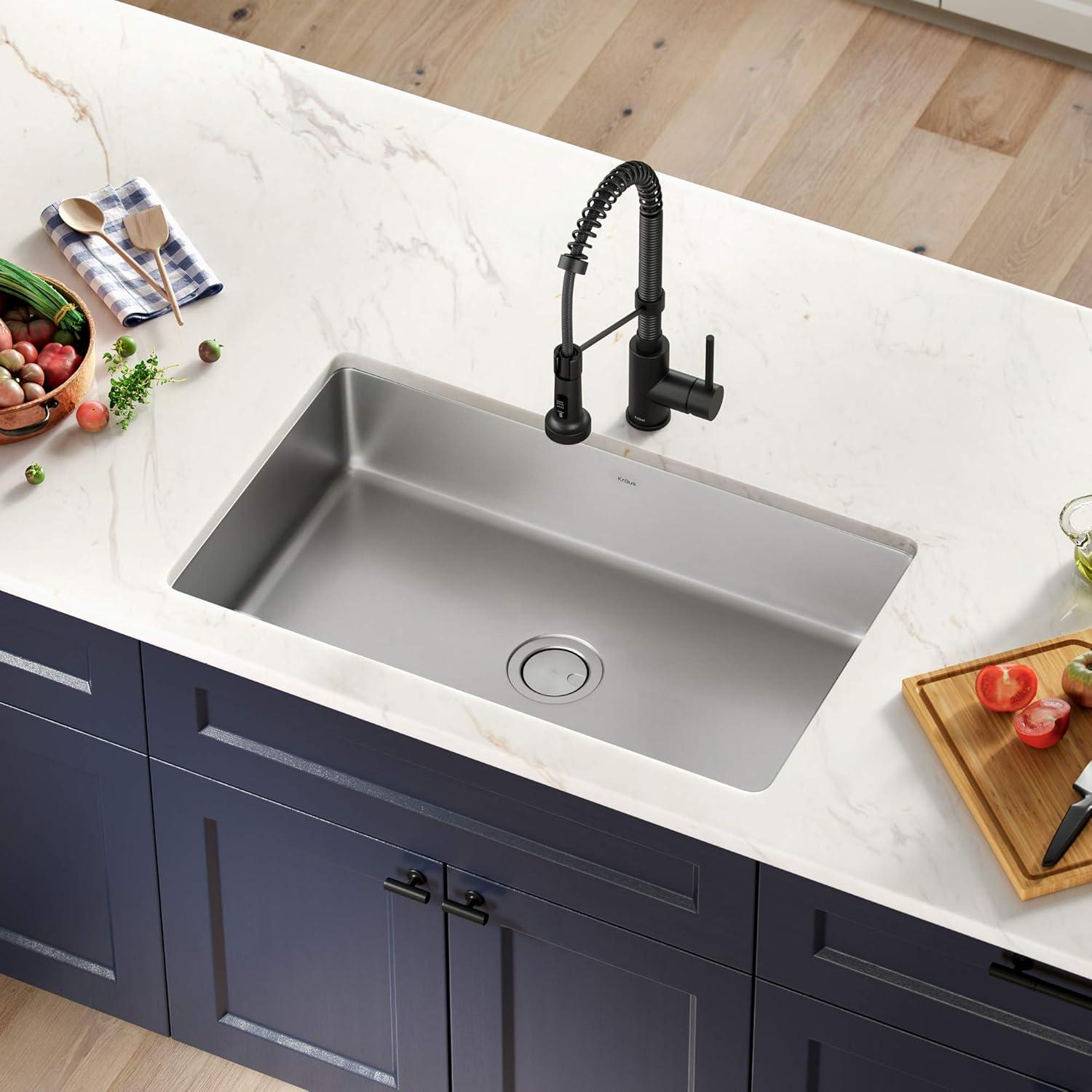 Dex™️ Series KRAUS 32" L Undermount 16 Gauge Stainless Steel Single Bowl Kitchen Sink