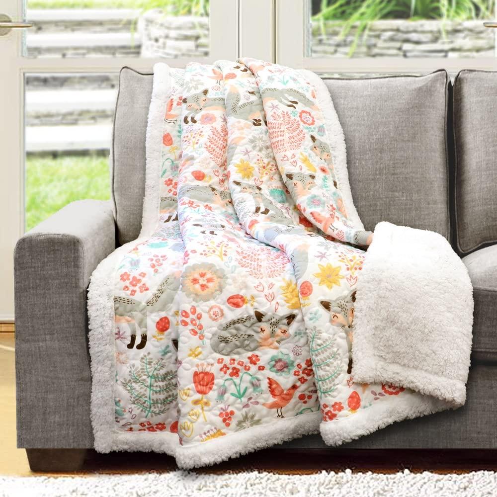 50"x60" Kids' Pixie Fox Faux Shearling Throw Gray/Pink - Lush Décor: Microfiber Kids Blanket, Breathable, Low Pilling