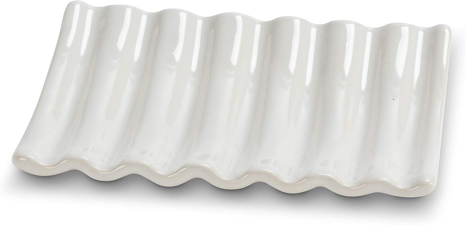 White Ceramic Ridged Minimalist Soap Dish