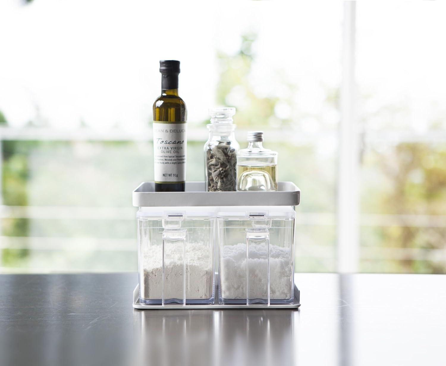 Tower Yamazaki Home Pantry Canisters With Rack, Kitchen Container Storage Organizer, Steel + Plastic