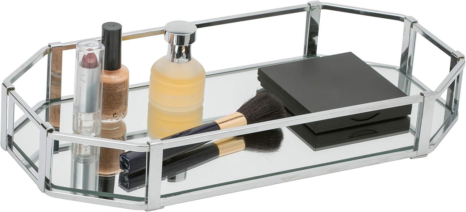 Octangular Design Bathroom Tray Chrome - Home Details: Steel Vanity Accessory, Spot Clean, 14.02" x 7.01" x 2.09"