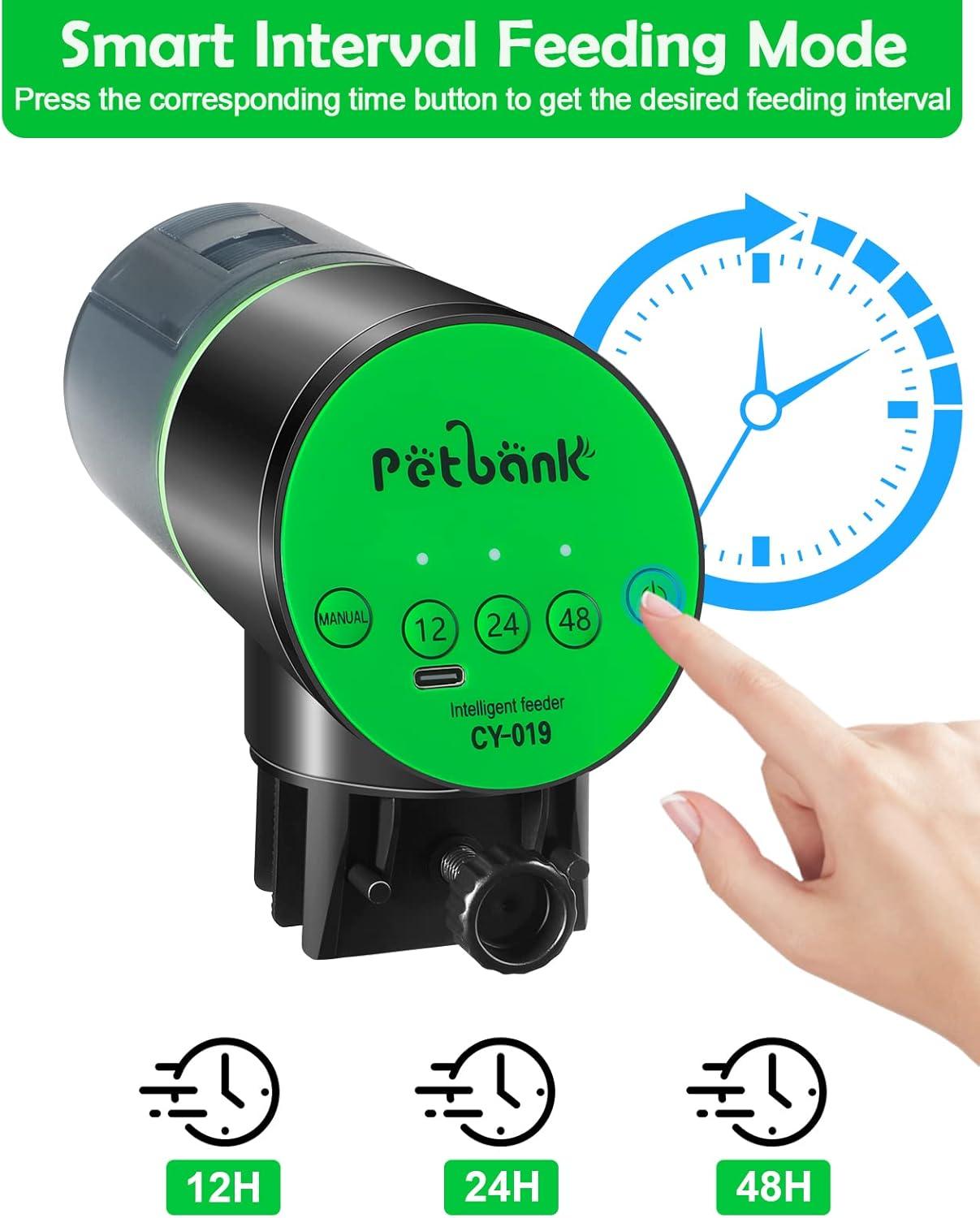 Petbank Automatic Fish Feeder for Aquarium, Auto Fish Food Dispenser with Timer, USB Charging, Green