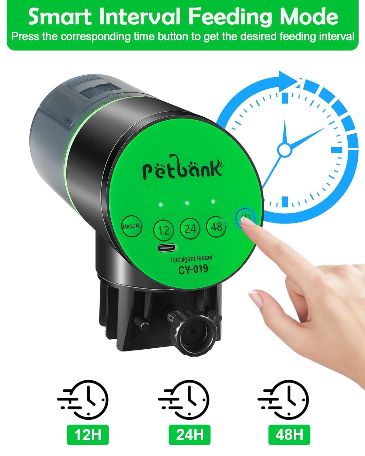 Petbank Automatic Fish Feeder for Aquarium, Auto Fish Food Dispenser with Timer, USB Charging, Green