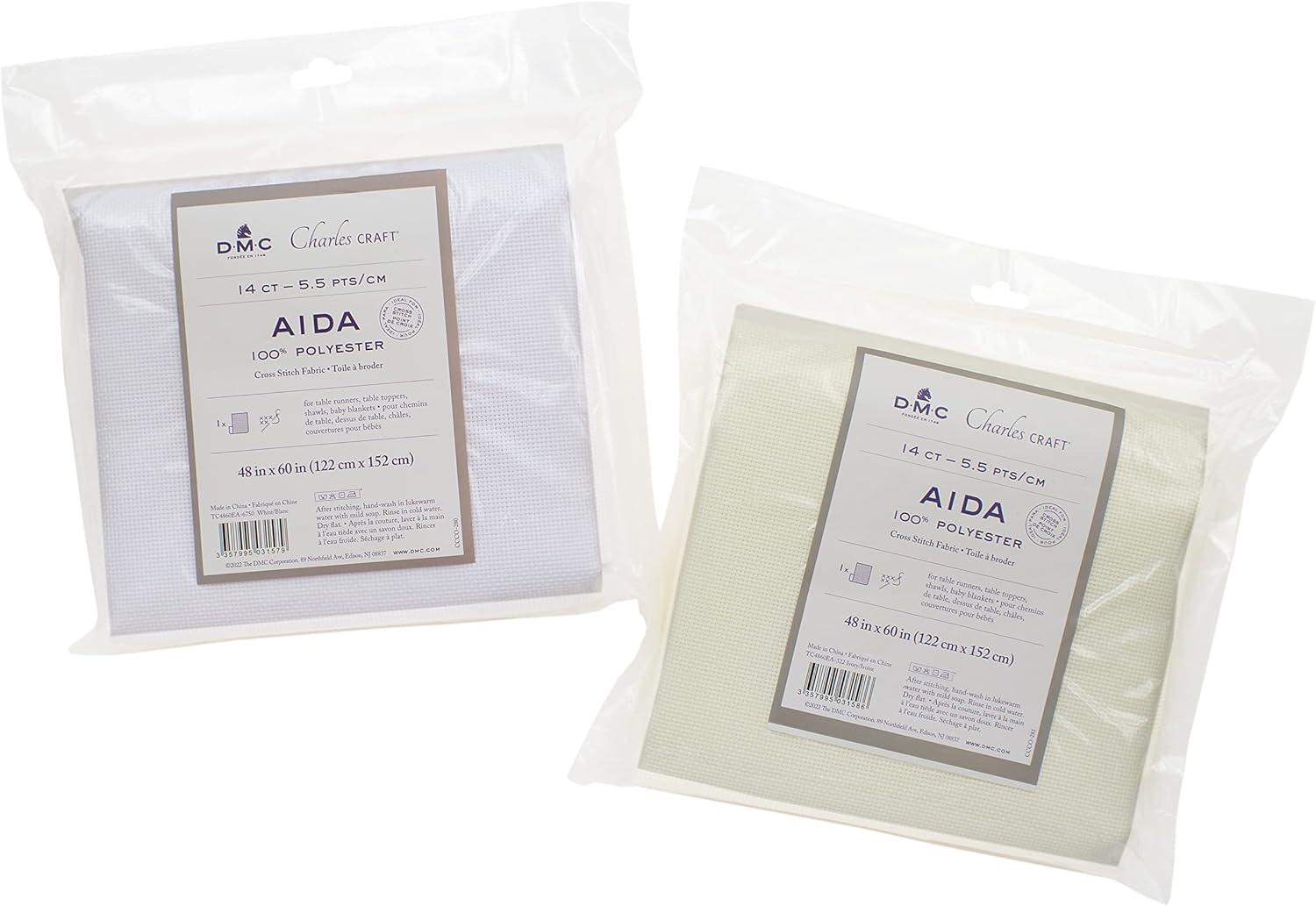DMC Charles Craft Polyester Aida Fabric - Ivory, 14-count, 48" x 60"