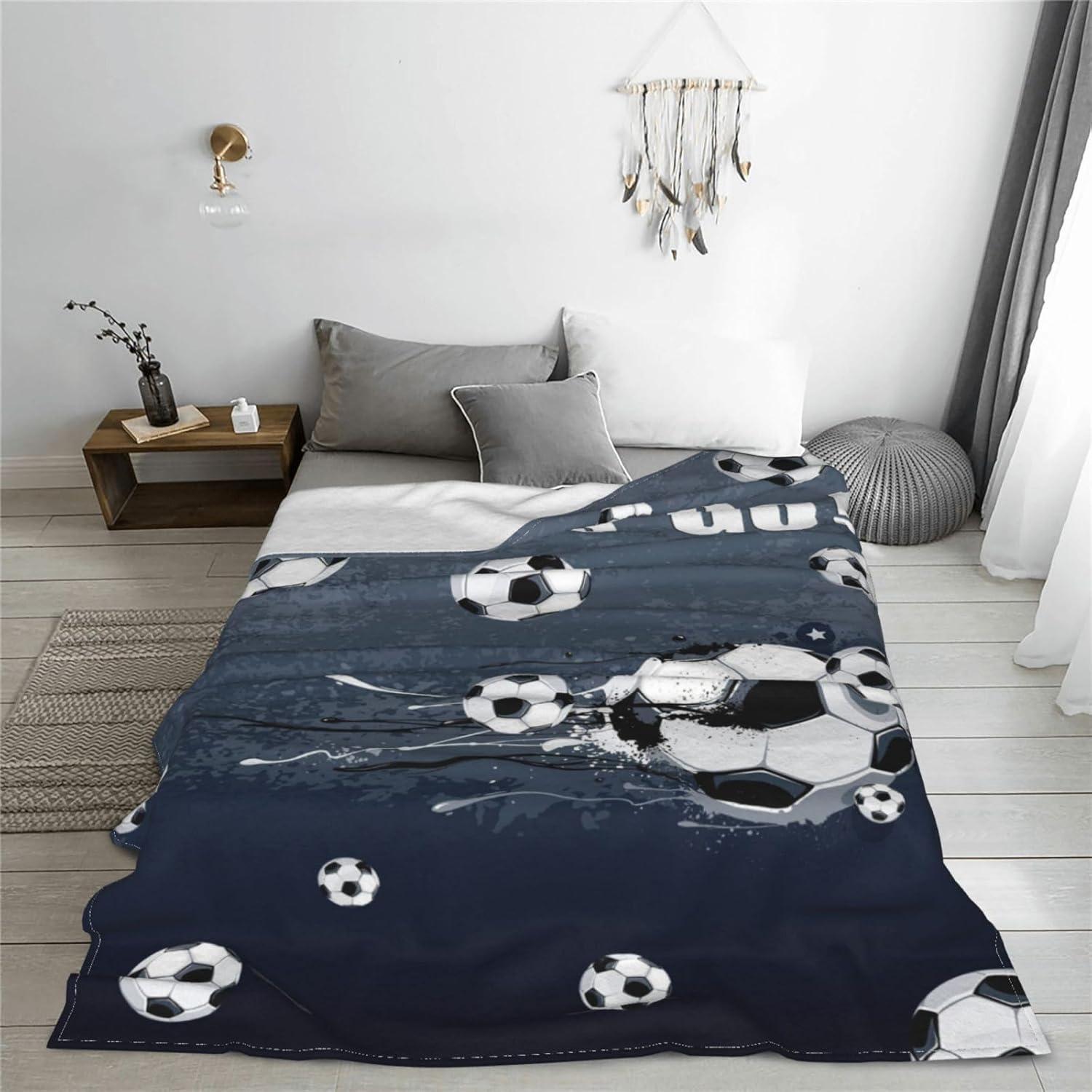 Soccer Blanket Soccer Ball Decor Throw Blanket Football Blanket Gifts for Girls Boys Soccer Lover Winter Bedding Super Warm Soft Plush Lightweight Fleece Flannel Blanket for Kids Men Women 50"X40"