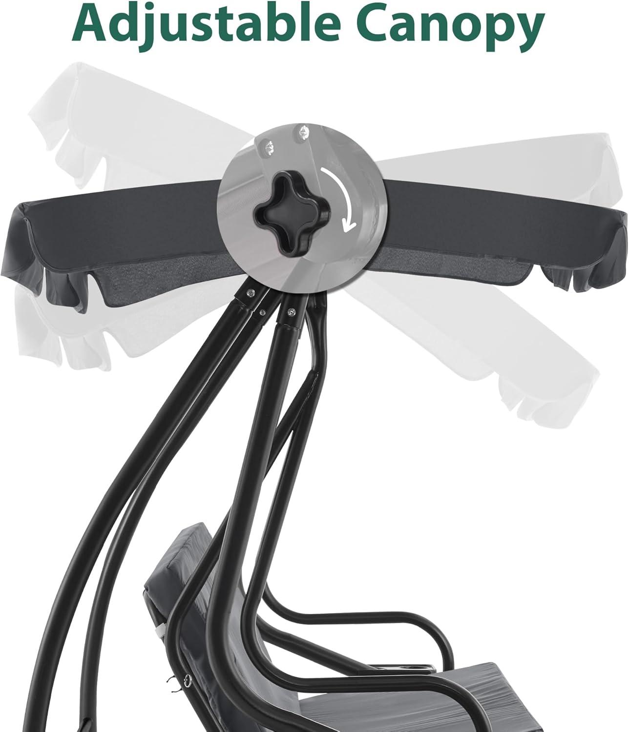 MCombo 3 Seat Patio Swing Chair, Outdoor Swing with Adjustable Canopy, Porch Swing