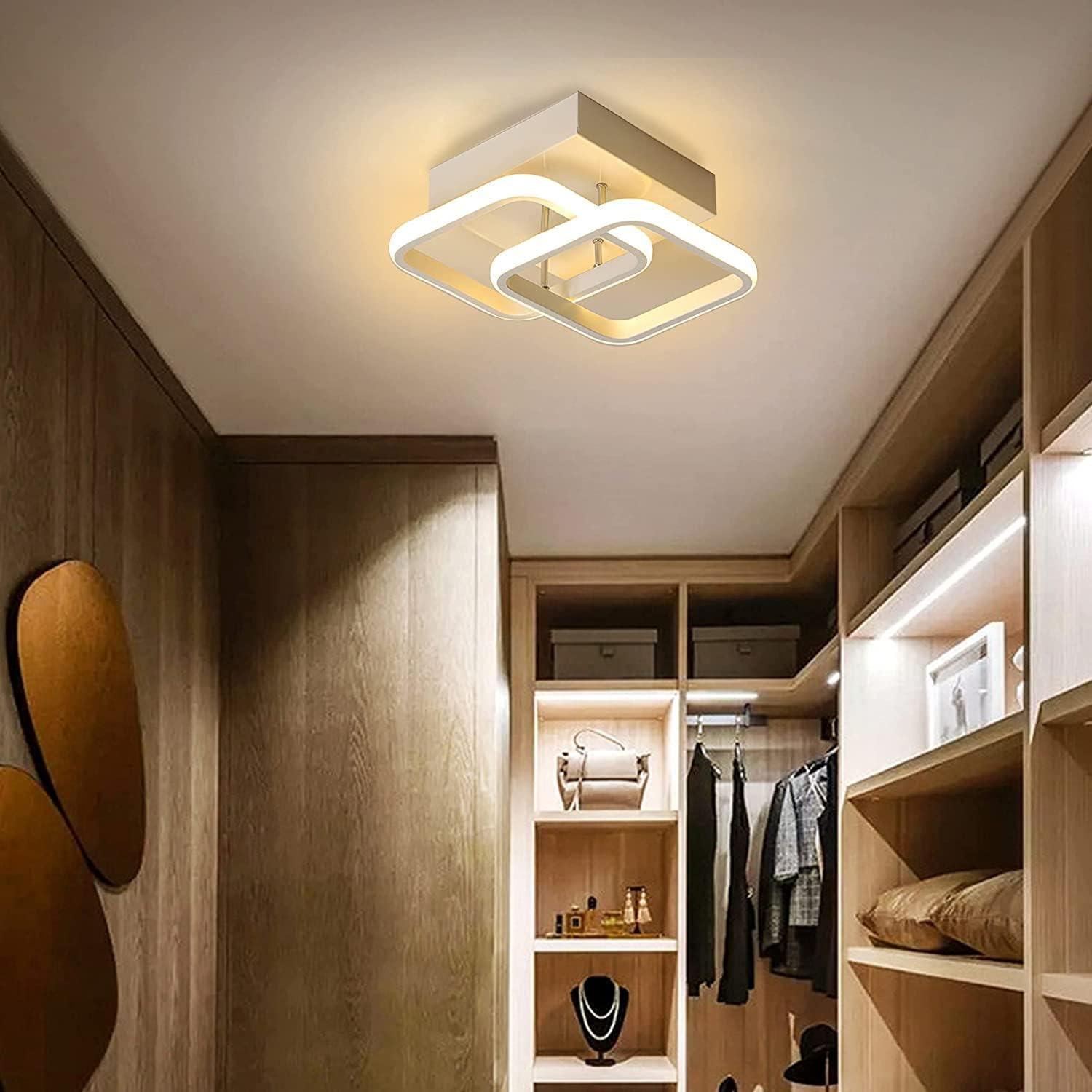 ADISUN LED Ceiling Light 2 Rings Flush Mount LED Ceiling Lights Fixture Dimmable with Remote Control Aluminum Lighting Fixture, White