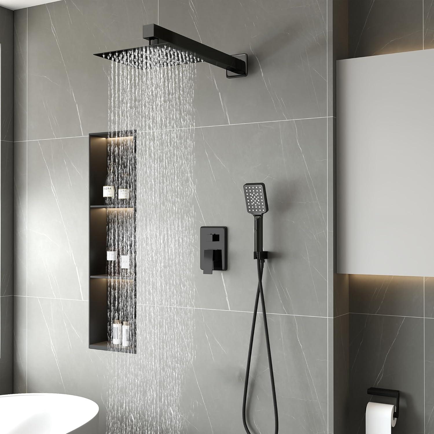 Matte Black 8-Inch Rainfall Shower System with Handheld Spray