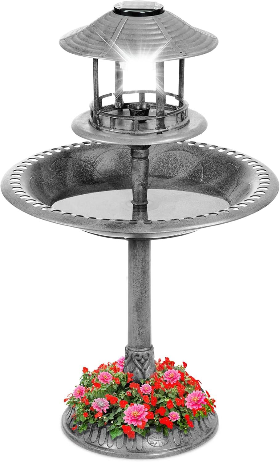 Best Choice Products Solar Outdoor Bird Bath Pedestal Fountain Garden Decoration w/ Fillable Planter Base