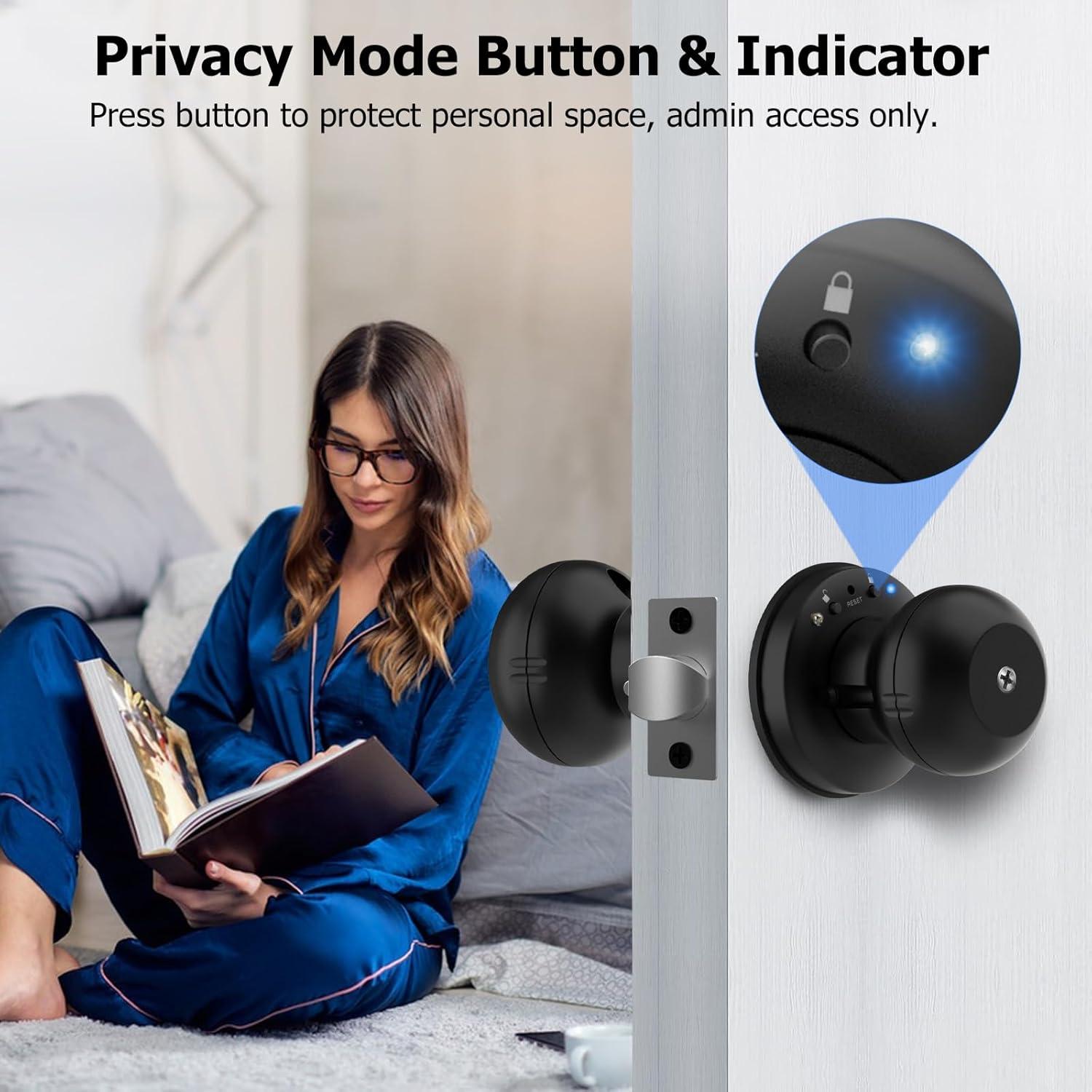 Ghome Fingerprint Smart Door Knob Lock App Control Biometric with Type-C Charge