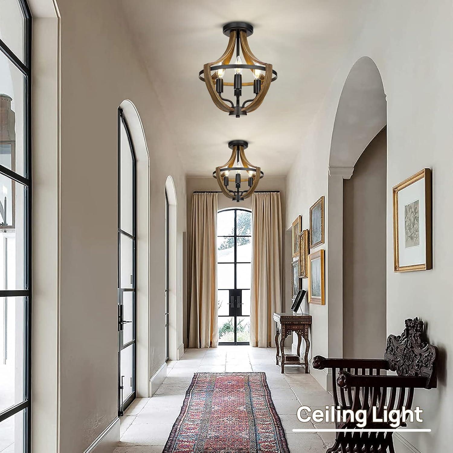 13.1" Modern Farmhouse Hanging Pendant Lighting, 4-Light Rustic Interior Flush Mount Ceiling Light Fixture, Vintage Chandelier for Hallway Foyer Dining Room Entryway Kitchen Island Bedroom