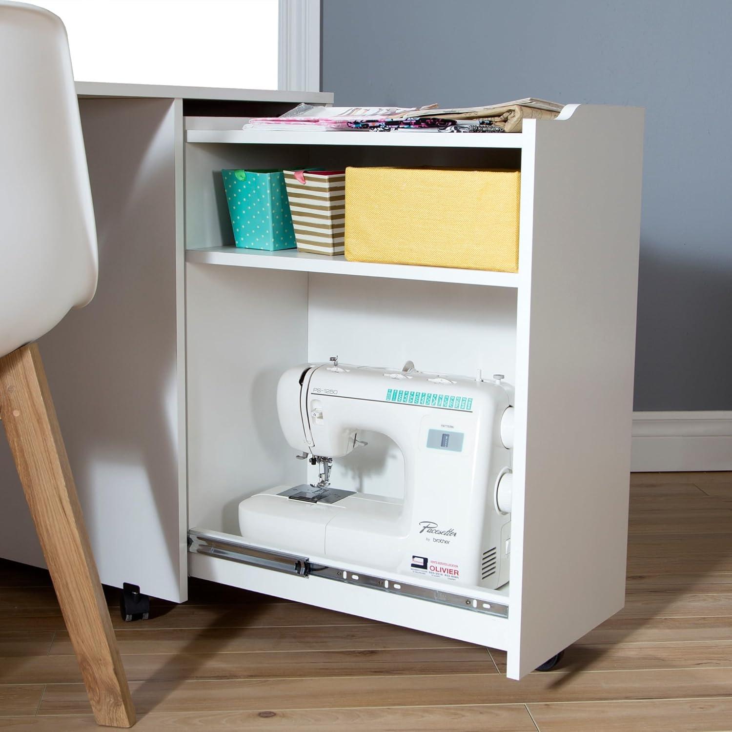 Pure White Mobile Craft Workstation with Drawers and Sliding Shelf