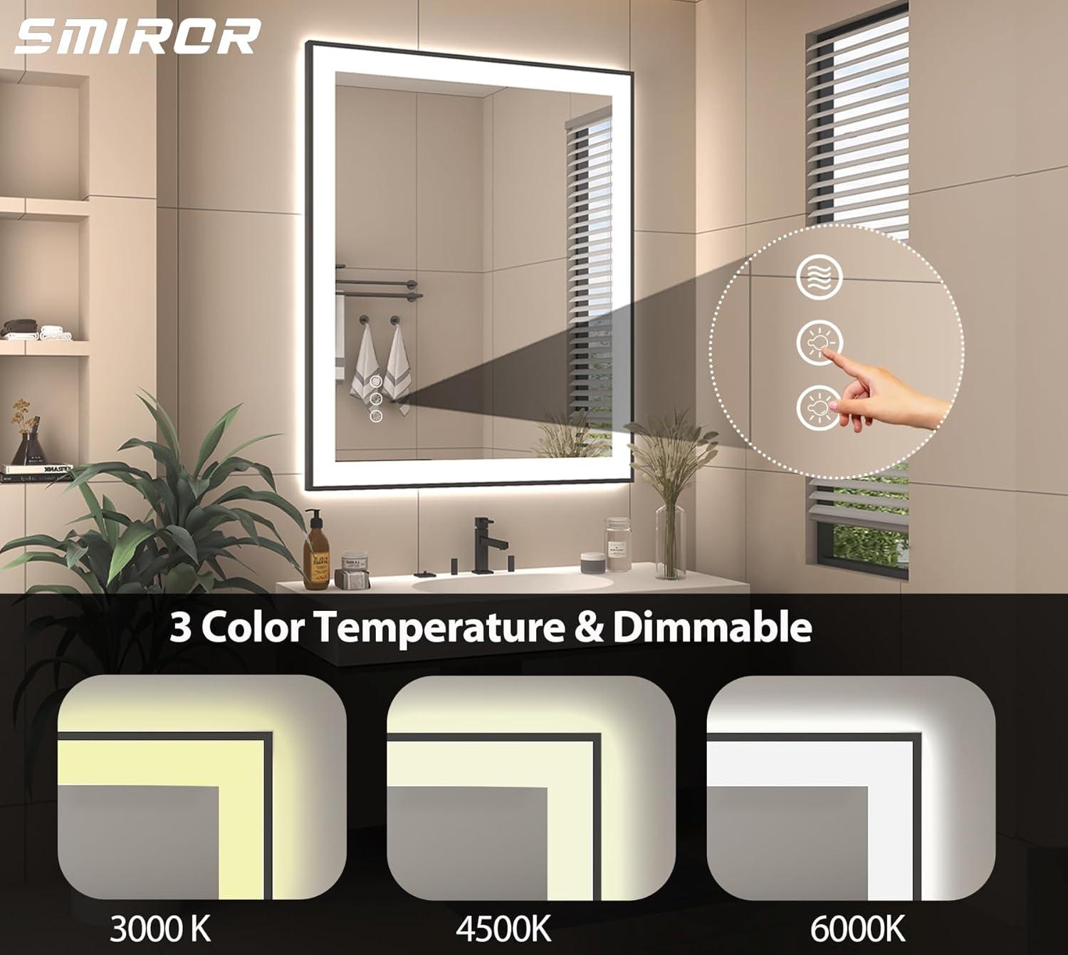 Aevar Super Bright Front & Back LED Lighted Anti-Fog Aluminum Alloy Framed Tempered Glass Bathroom/Vanity Mirror with ETL & 3-Year Warranty