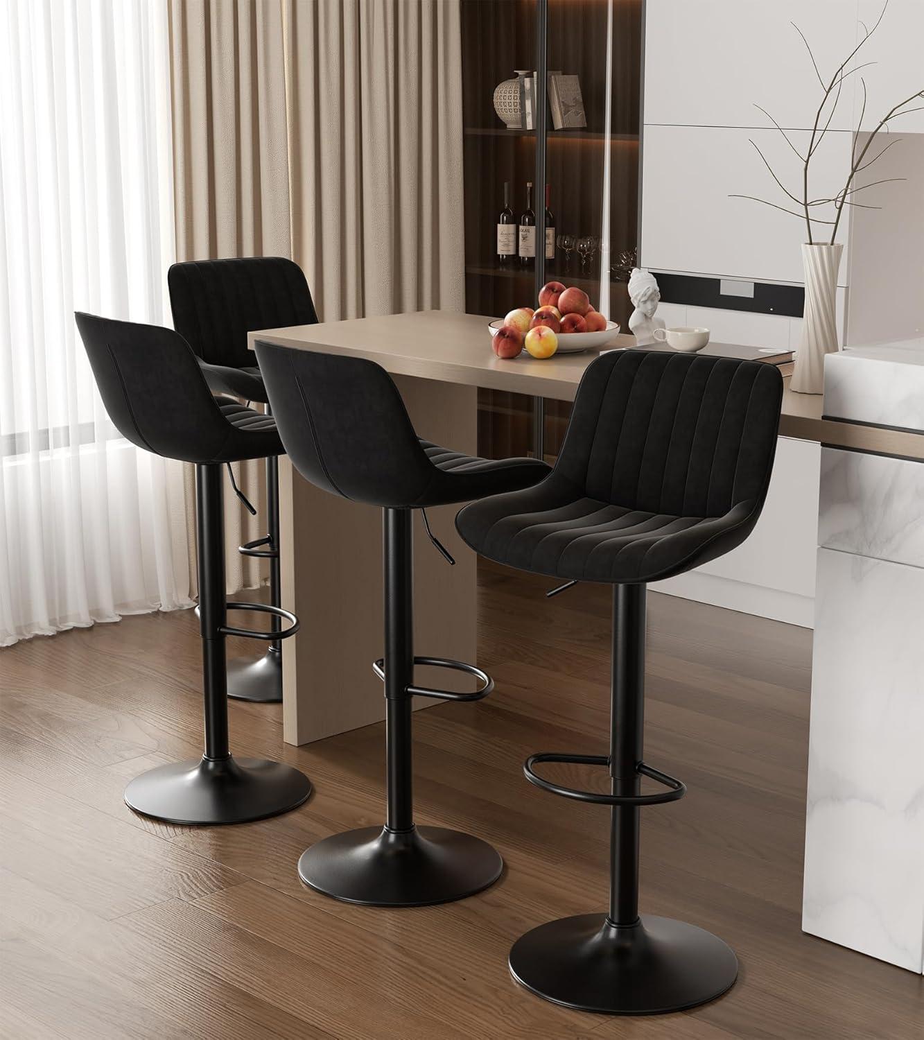 Hawsaiy Adjustable Bar Stools Set of 2, Swivel Counter Height Bar Chairs with Back, Modern Technical Fabric Barstools for Kitchen Island & Home, Green