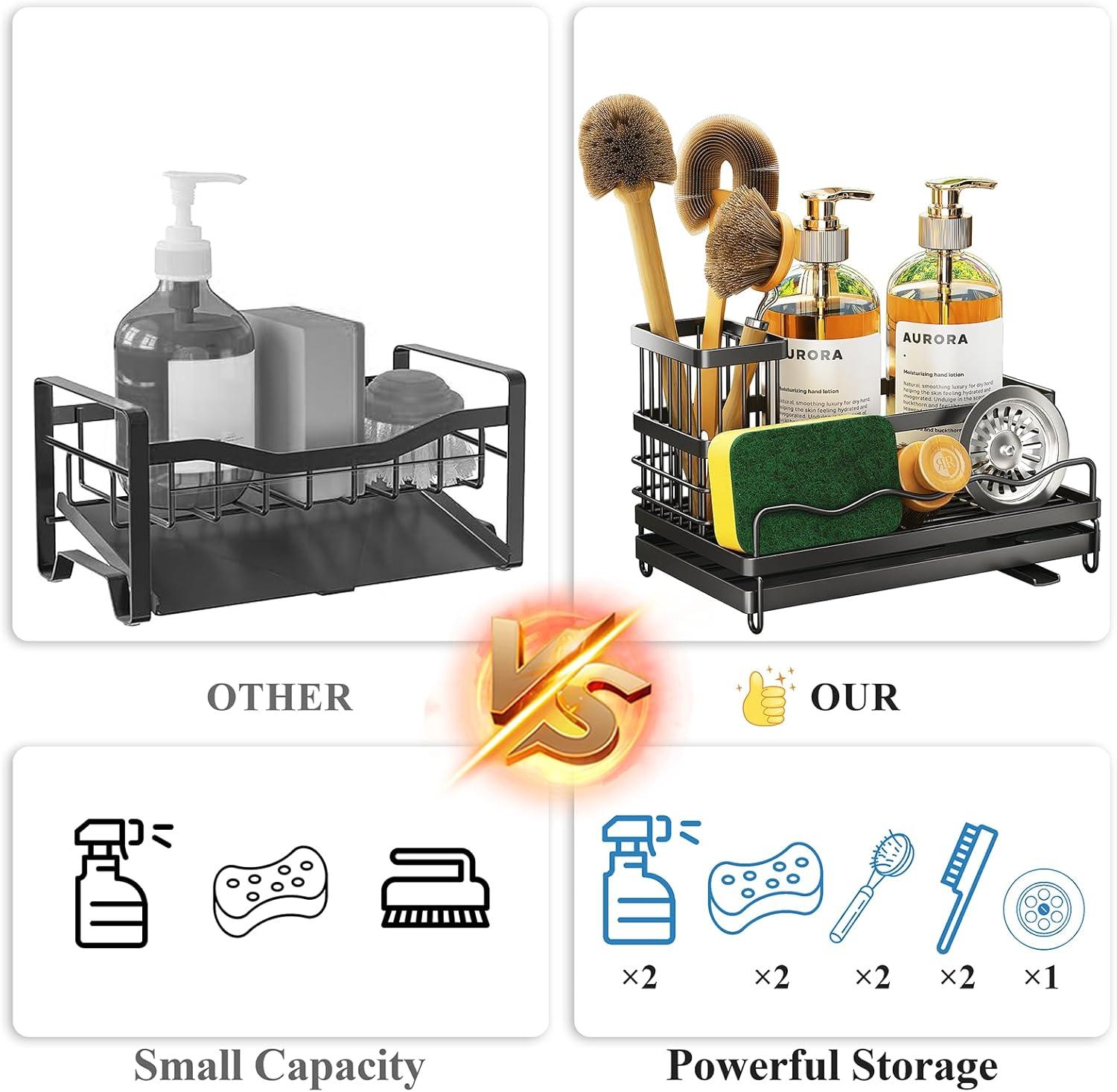 COAHAHA Rust Resistant Stainless Steel Sink Caddy - Large Capacity With Removable Brush Rack