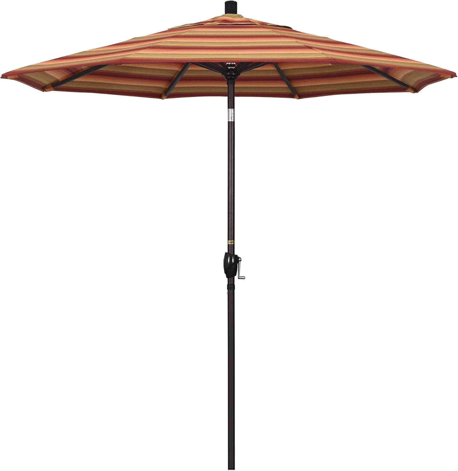 California Umbrella 7.5' Rd Pacific Trail Series Aluminum Patio Umbrella, Crank Lift, Push Button Tilt, Bronze Finish, Sunbrella Astoria Sunset Fabric