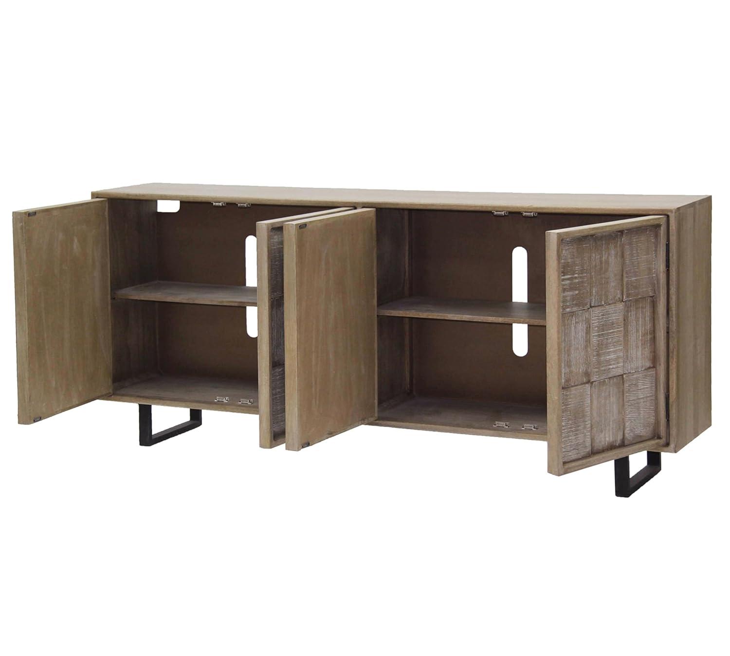 78" Driftwood Brown Mango Wood TV Console with Cabinet