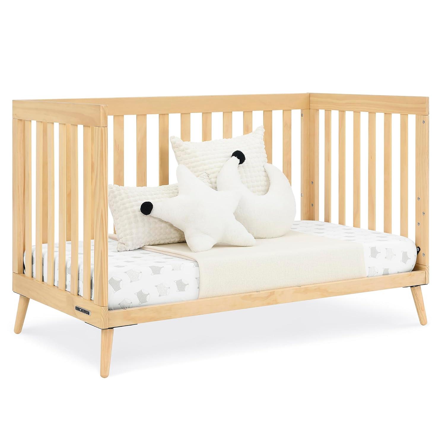 Natural Wood Mid-Century Modern 4-in-1 Convertible Crib