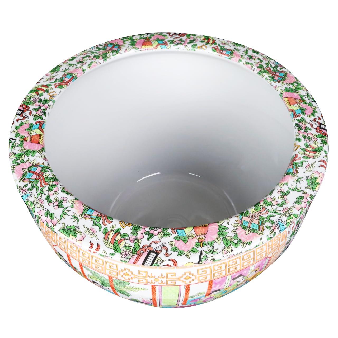 Hand Painted Chinese Porcelain Round Plant Pot, 12-inch