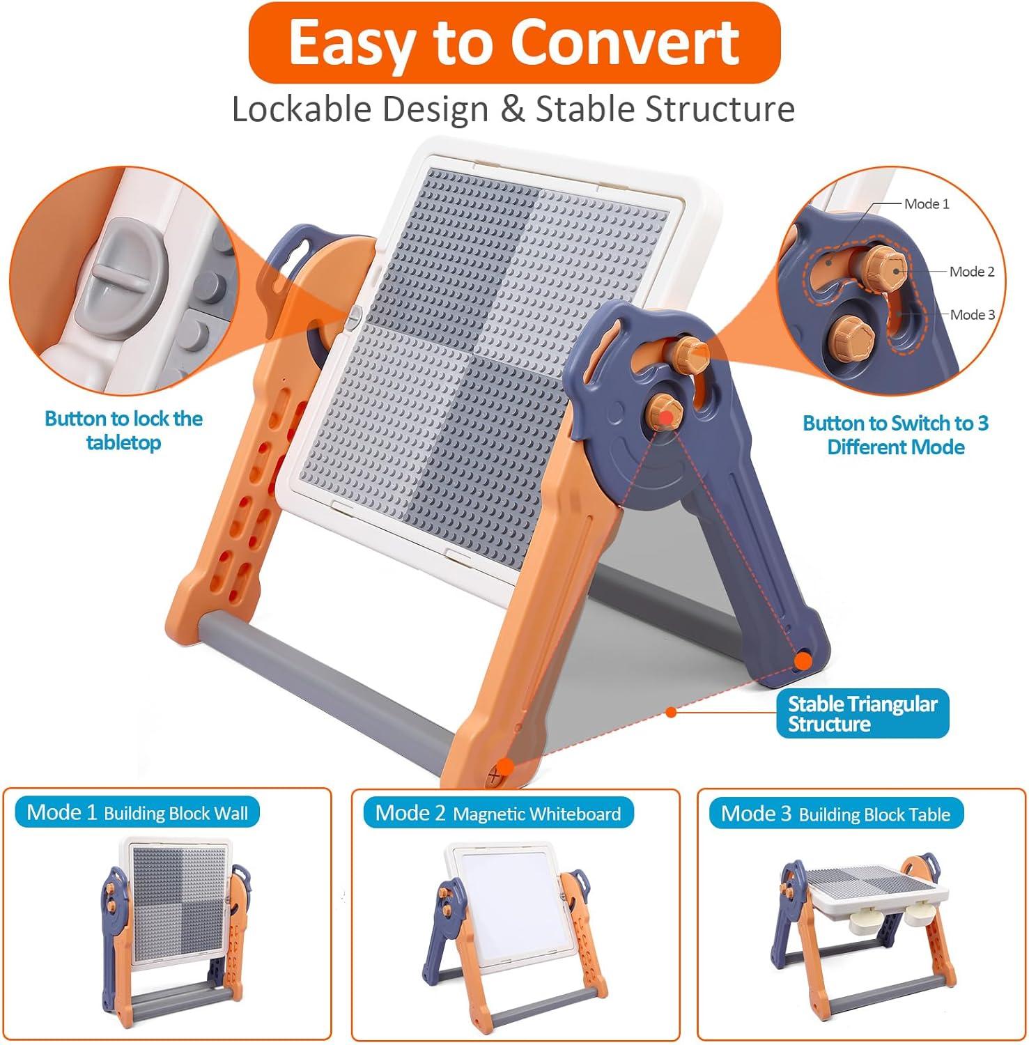 Easel for Kids, Toddler Easel with Building Block Table, Kids Standing Art Easel with Painting Accessories