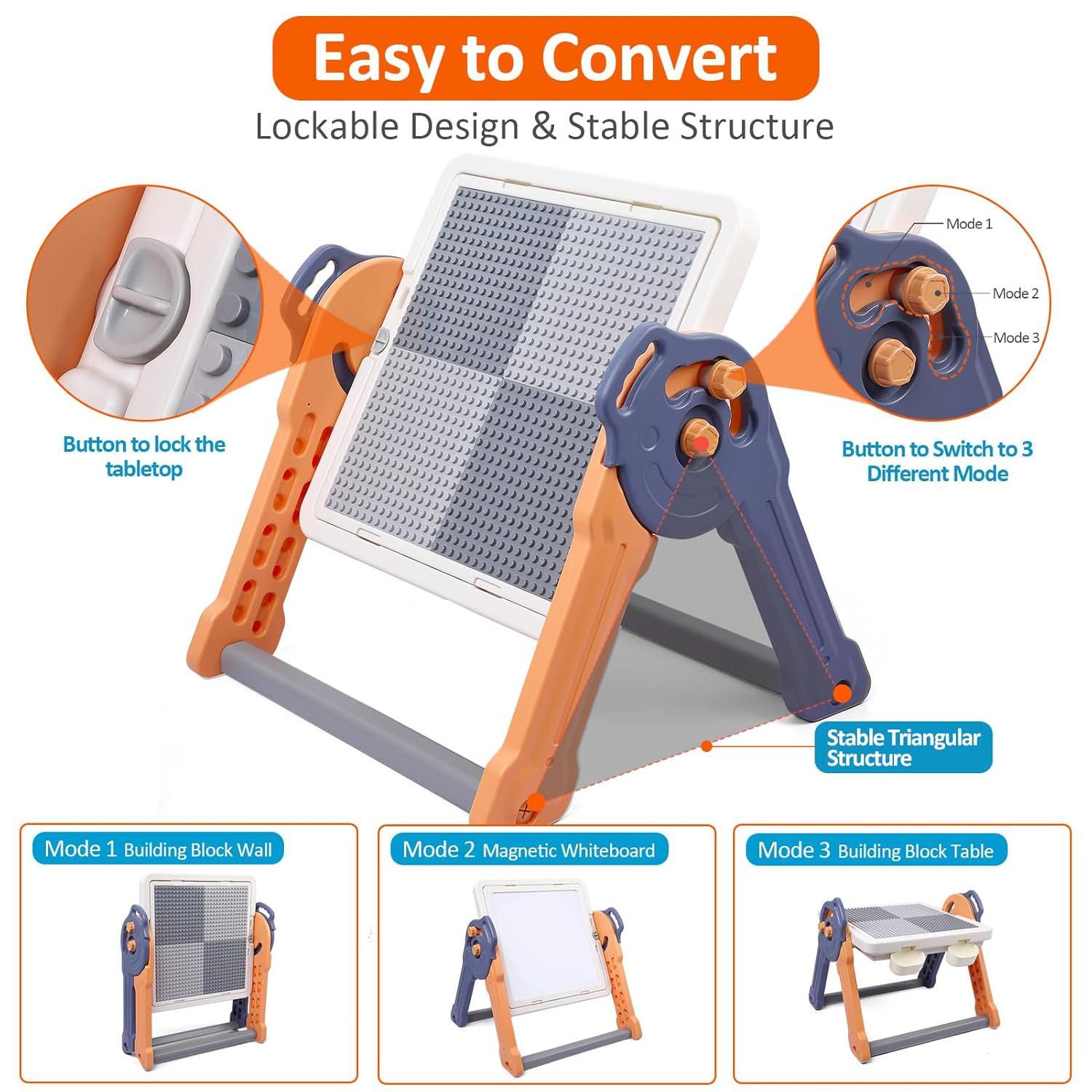 Easel for Kids, Toddler Easel with Building Block Table, Kids Standing Art Easel with Painting Accessories