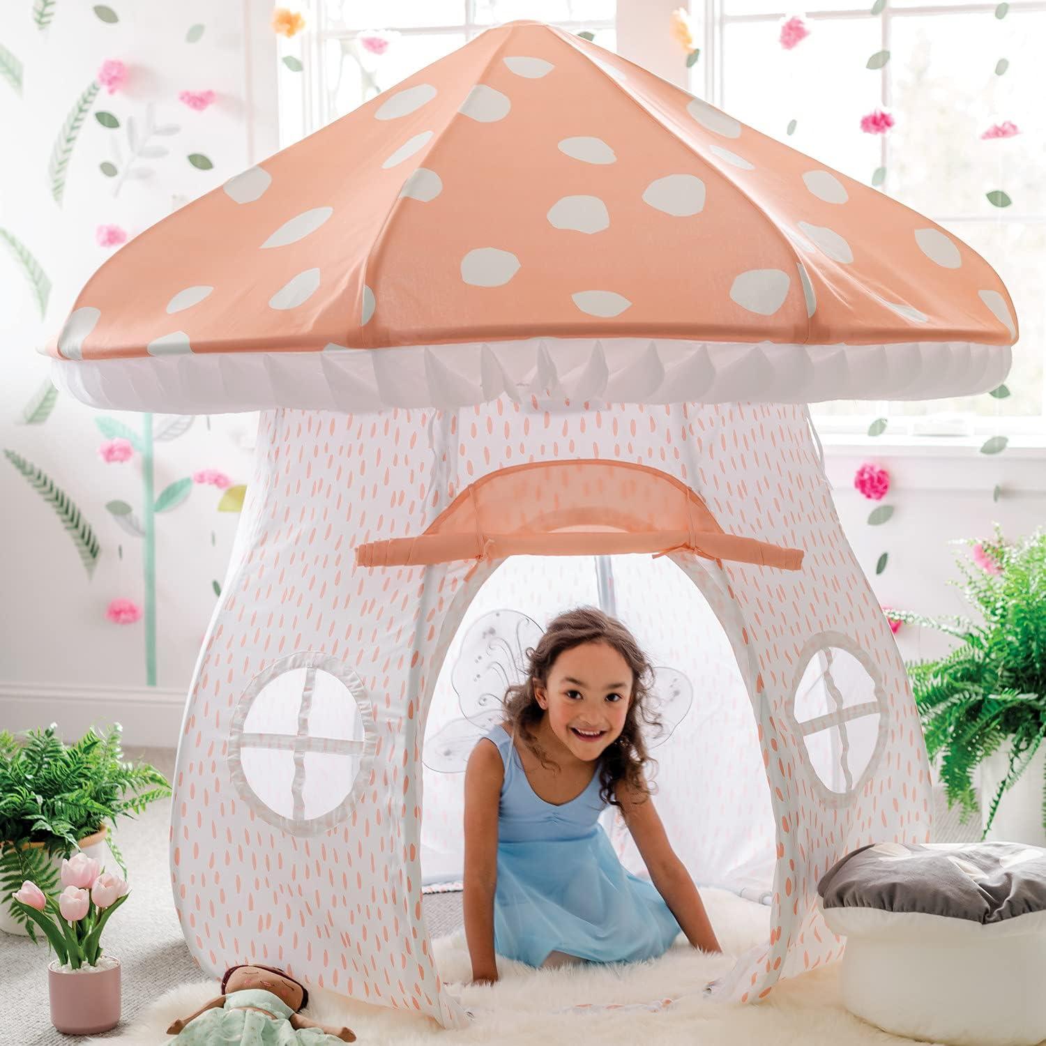 MindWare Mushroom Playhouse Tent, 61.5" Tall x 32.5" Diameter Tent, Kids Indoor Tent, Reading Corner, Kids Playroom or Classroom Furniture