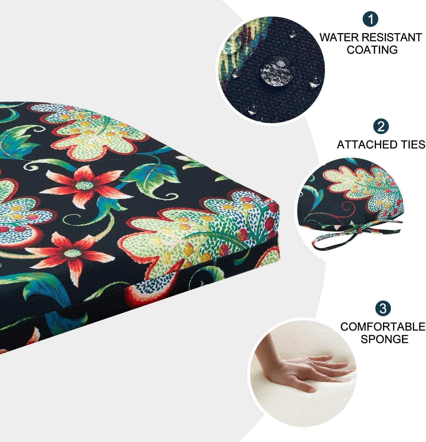 LOVTEX Outdoor Chair Cushions Set of 4, Waterproof Patio Chair Cushions with Ties, 17 x 16 x 2 inch, Floral