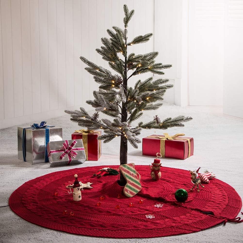 Classic Red Knitted Christmas Tree Skirt, 52 Inches