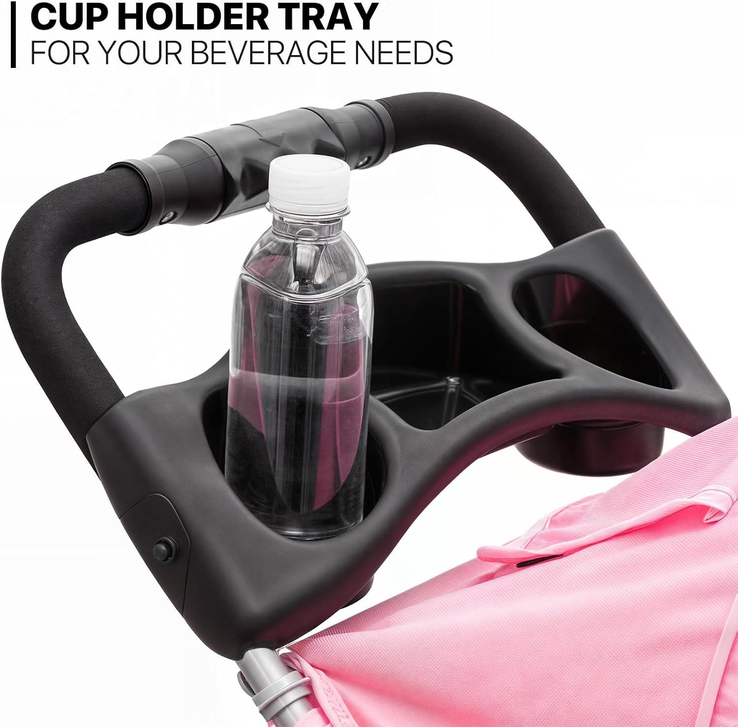 3 Wheel Folding Pet Stroller, Foldable Dog Jogger Stroller with Storage Basket, Cup Holder & Canopy