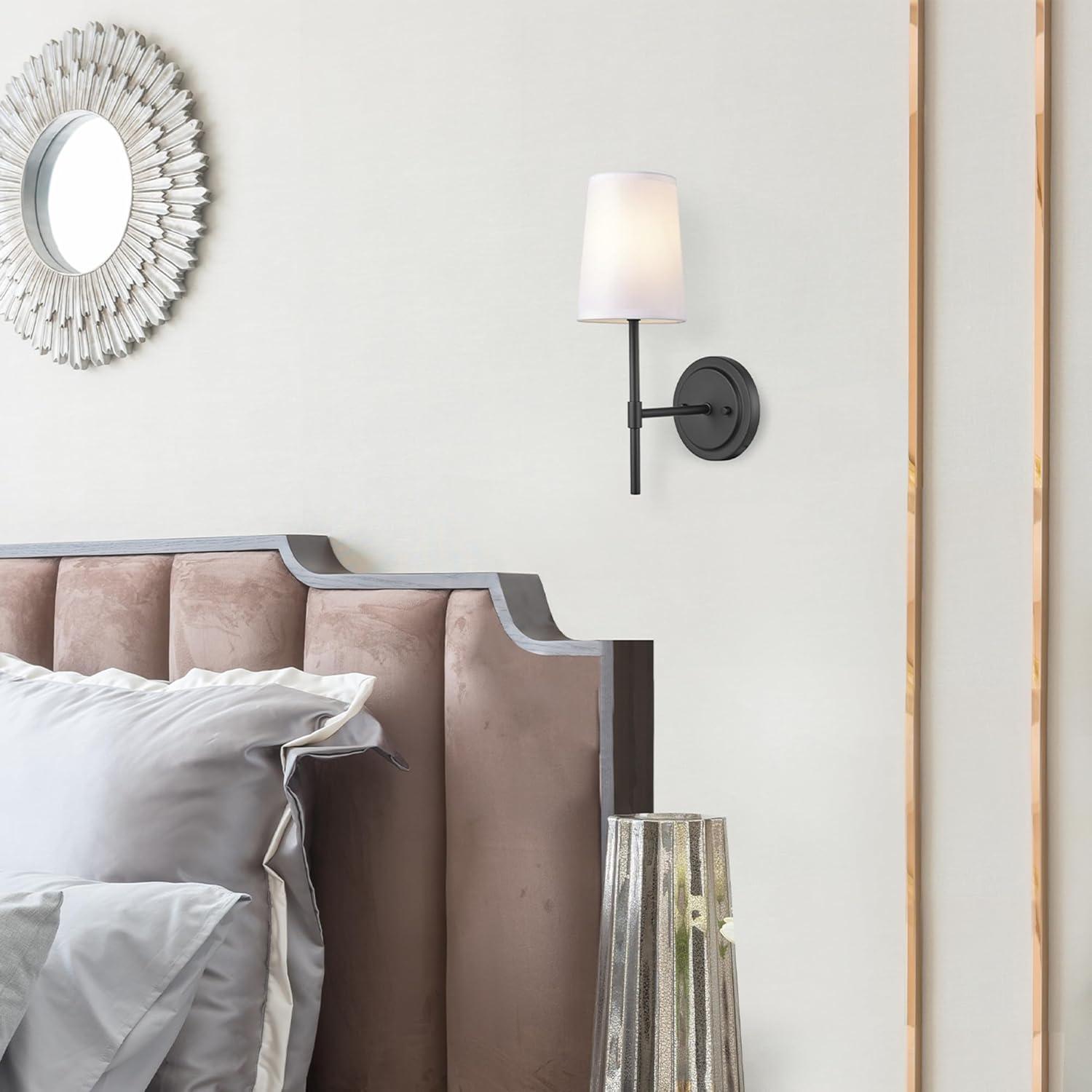 1-Light Clarissa Wall Sconce Matte Black with Fabric Shade White - Globe Electric: ETL Listed, Linen Shade, Metal Body