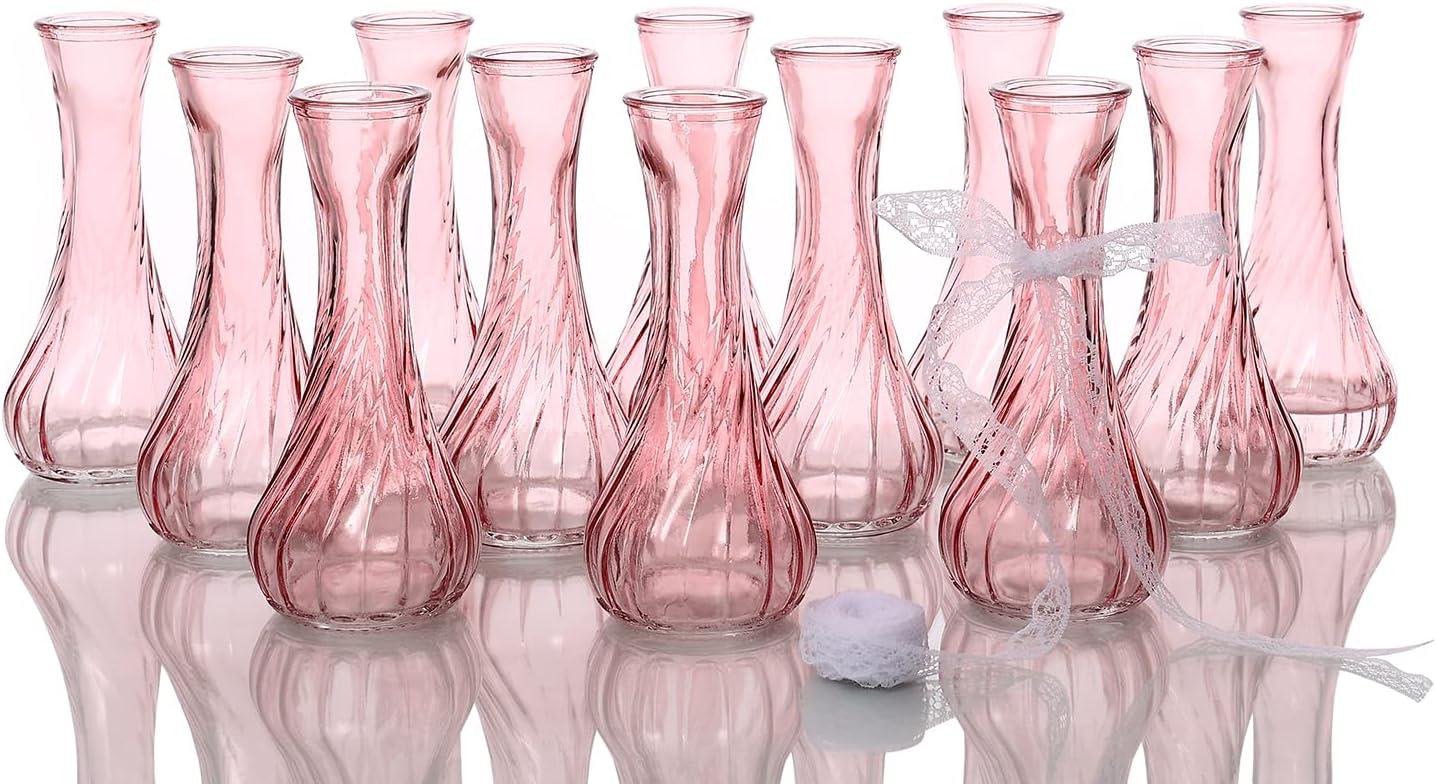 Set of 12 Small Glass Vase, Bud Vases in Bulk for Floral Arrangements, Events, Home Decor Weddings, Table Centerpiece Clear