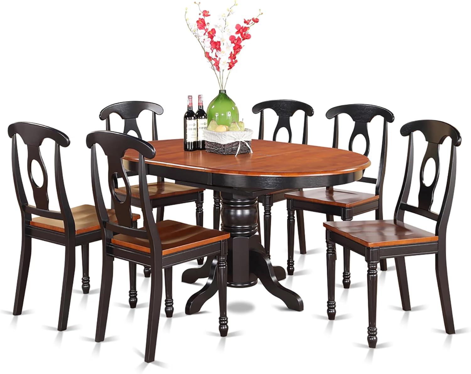 East West Furniture  7 Piece Modern Table Set- an Oval Wooden Table and 6 Kitchen Dining Chairs, Black & Cherry (Seat Options) KENL7-BLK-W