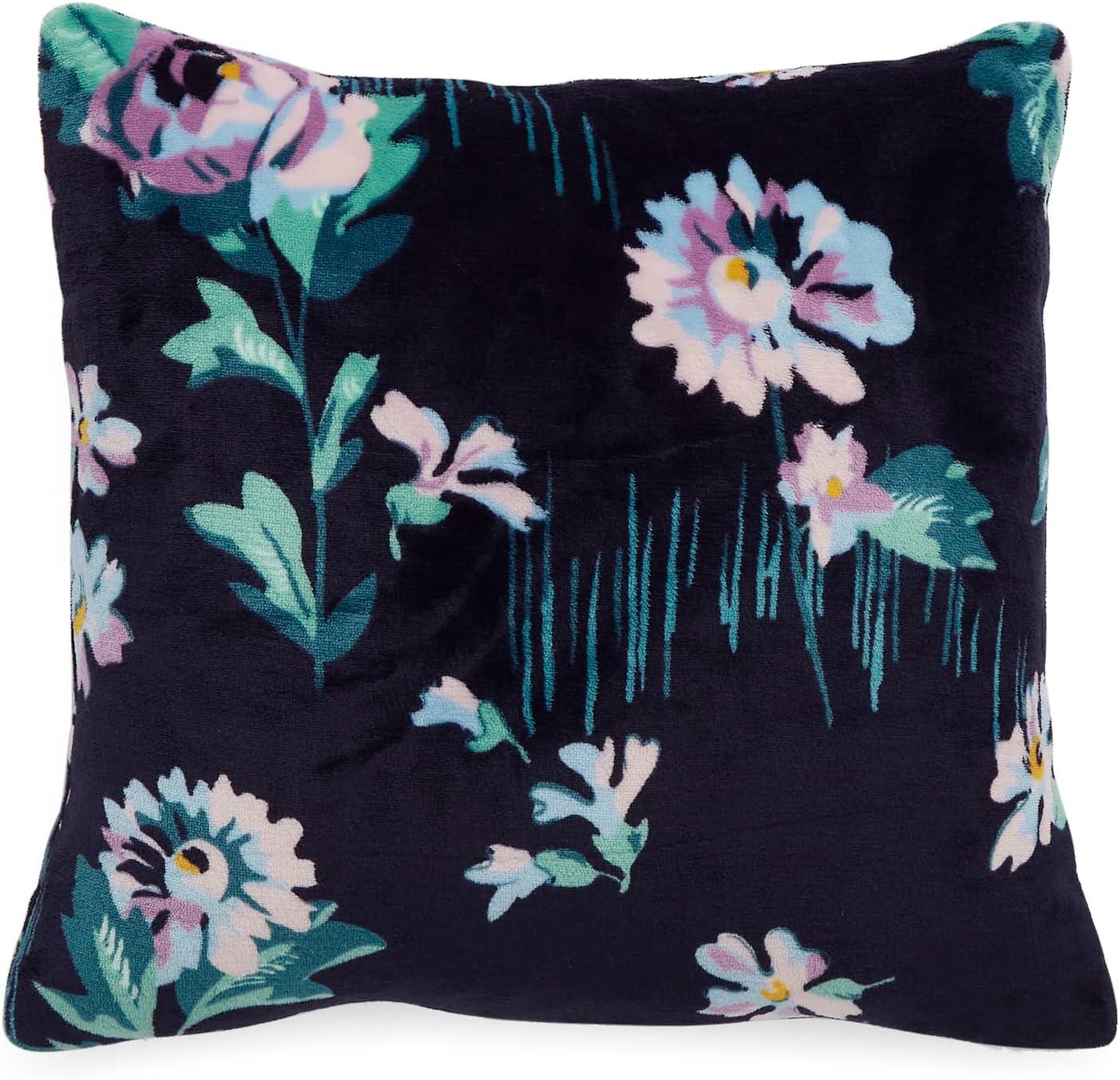 Navy Garden Floral Fleece Throw Pillow with Hypoallergenic Insert