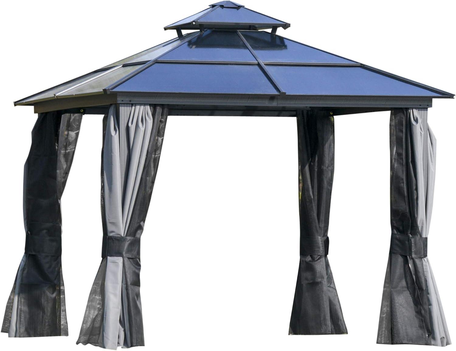 10' x 10' Hardtop Gazebo Canopy with Polycarbonate Roof, Aluminum Frame, Permanent Pavilion Outdoor Gazebo