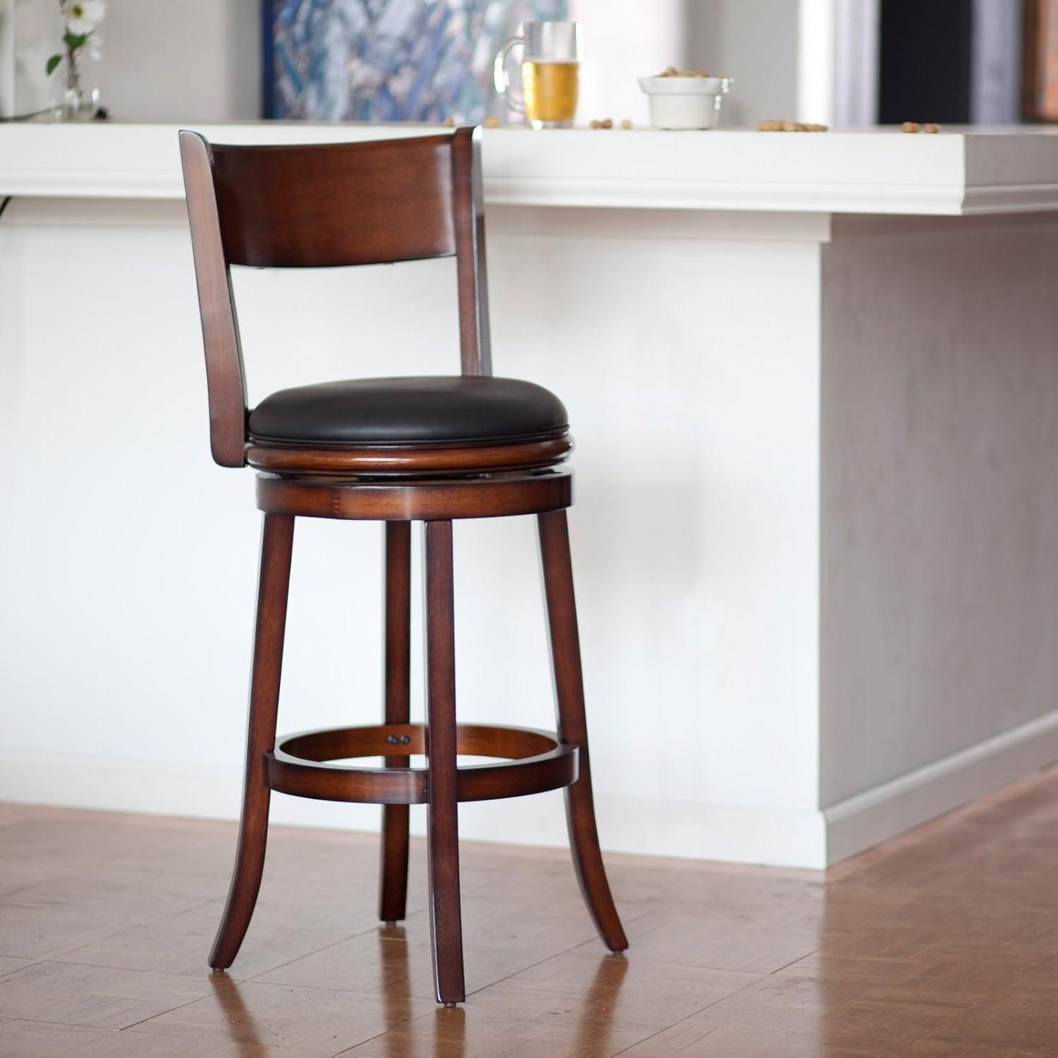 Elegant Walnut Finish Swivel Barstool with Black Faux Leather