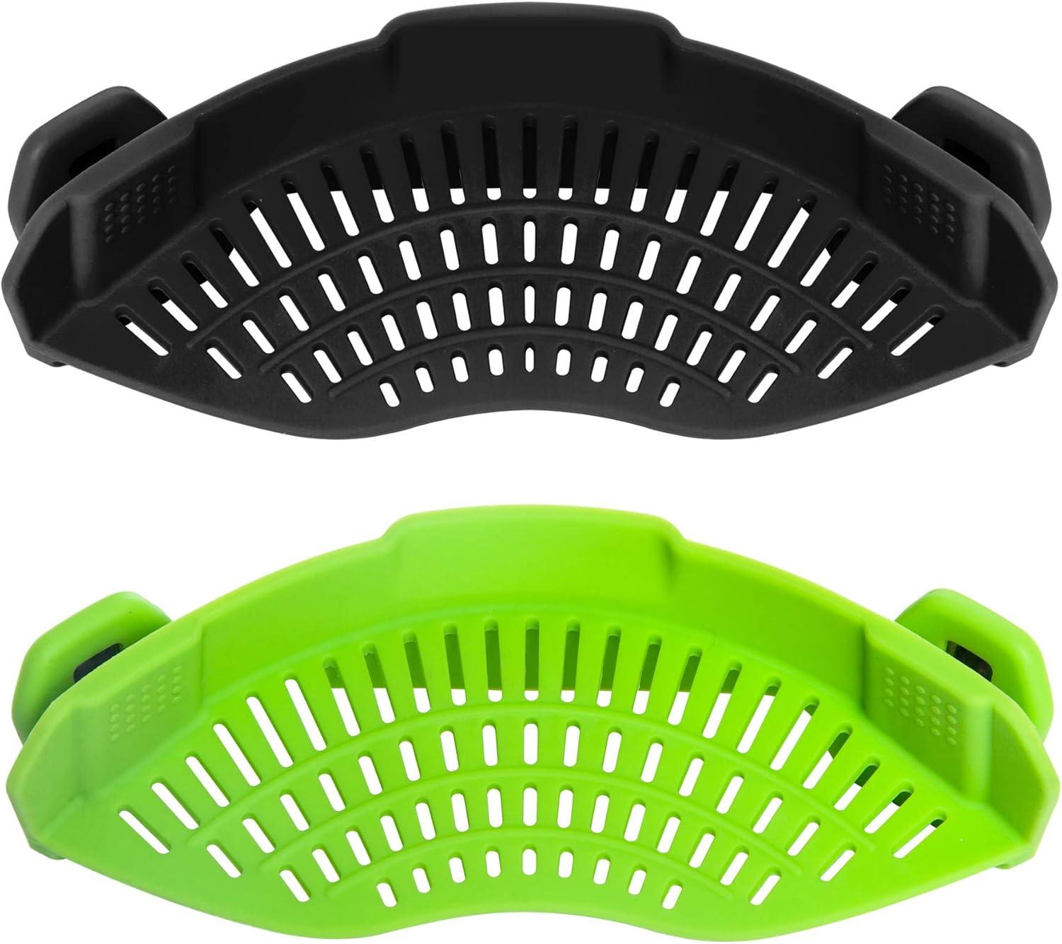 Black and Green Silicone Clip-On Strainer Set