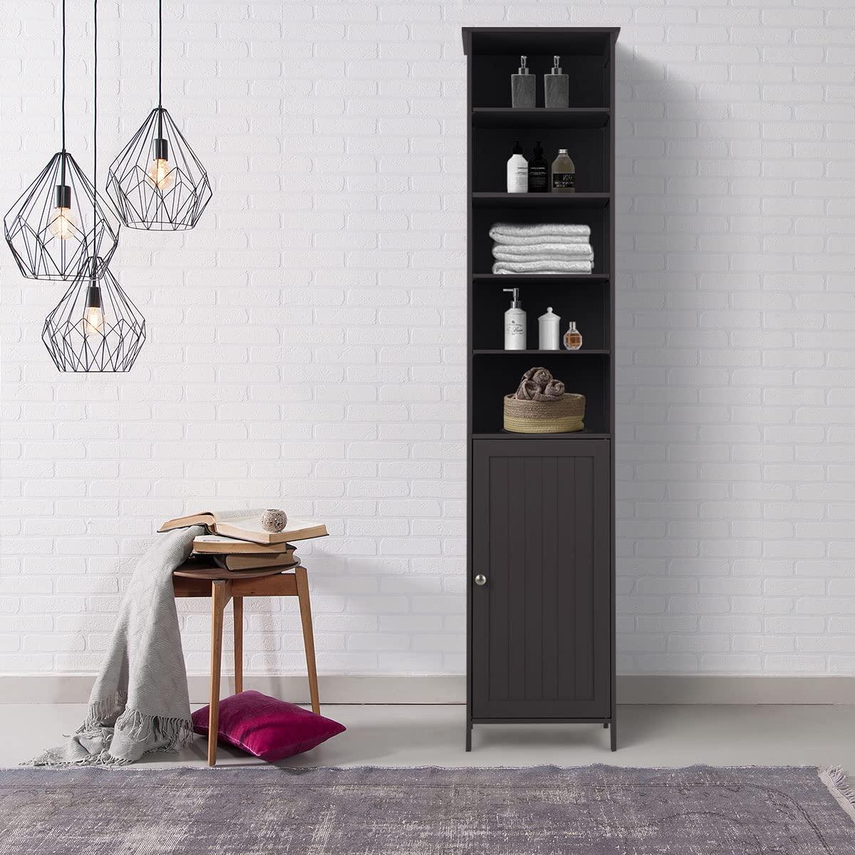 Costway 72''  Bathroom Tall Floor Storage Cabinet Freestand Shelving Display Brown