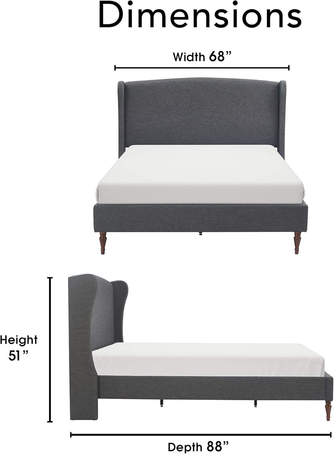 Queen Elmhurst Upholstered Wing Bed Frame Gray - Finch