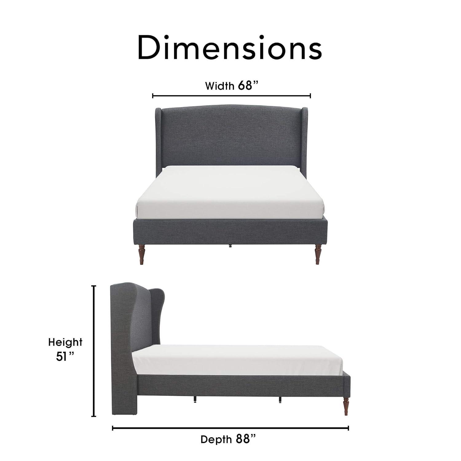 Queen Elmhurst Upholstered Wing Bed Frame Gray - Finch