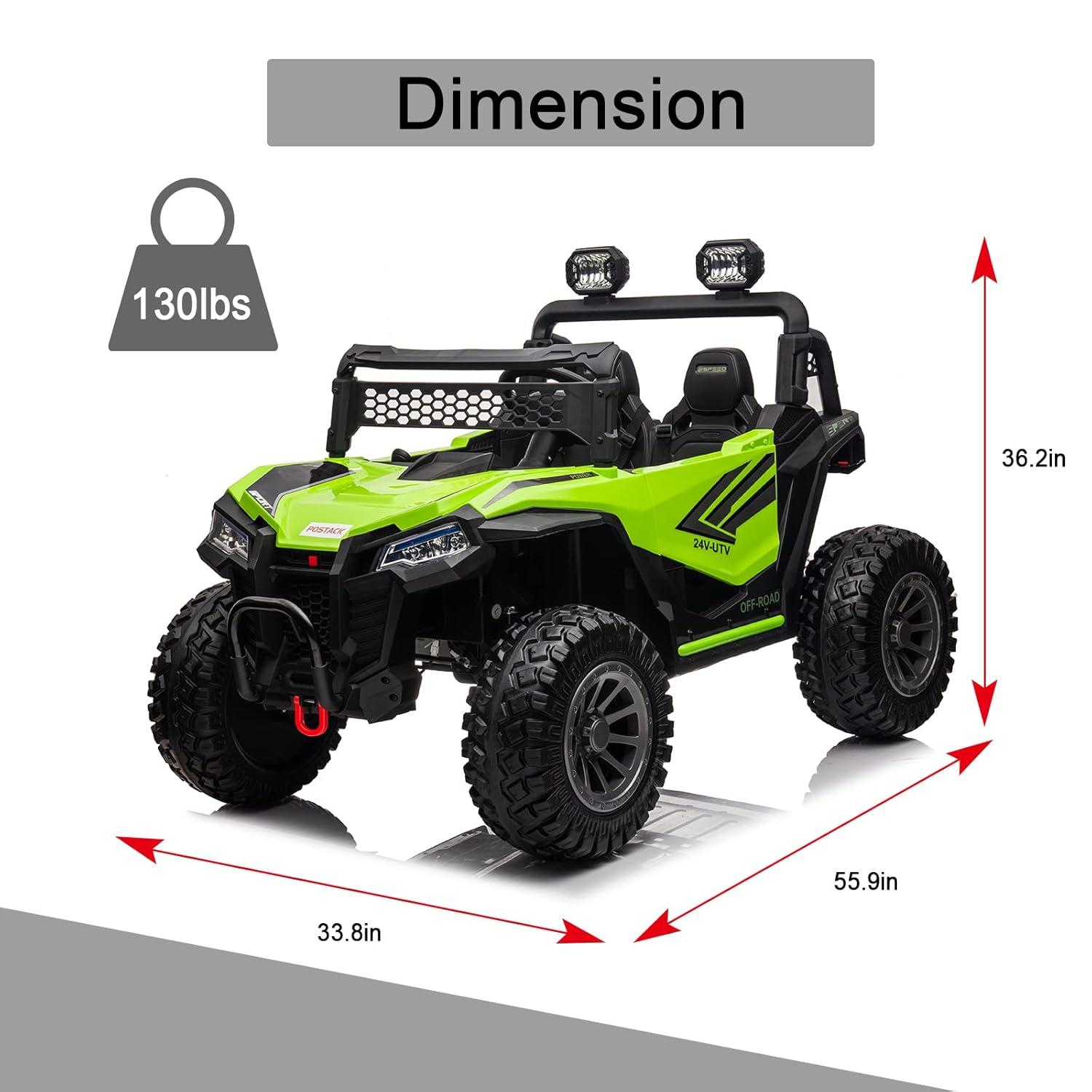 24V Ride on Car 2 Seater Ride on UTV 4X4 Off-Road UTV for Kids 4X200W Powerful Motor Kids' Electric Vehicles with Remote Control, Spring Suspension, Led Light, Bluetooth Music, Green