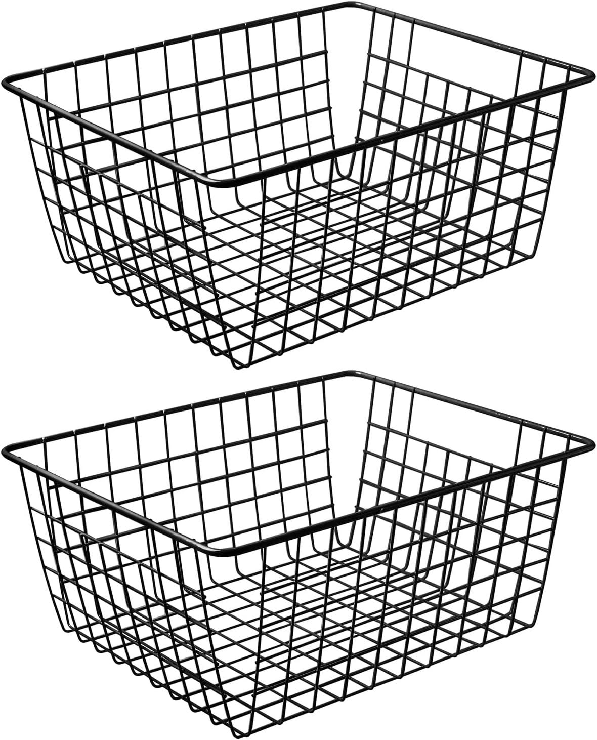 Wire Baskets for Organizing Household 2 Pack Pantry Baskets For Storage Pantry Wire Black Metal Storage Bins