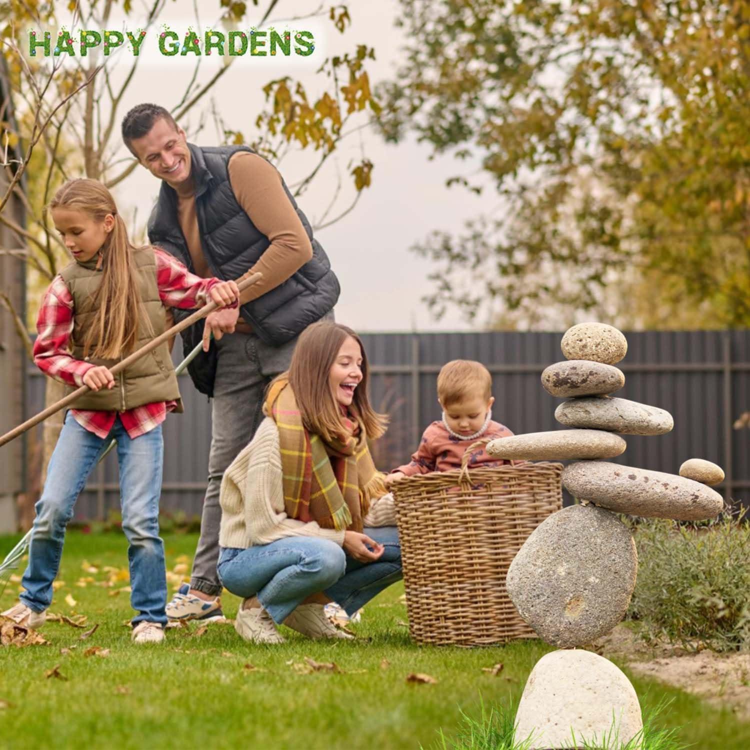 Ancient Graffiti Eight Stone Cairns Garden Sculpture – Natural River Rock Zen Yard Décor, Outdoor Stone Stack Ornament, 14"