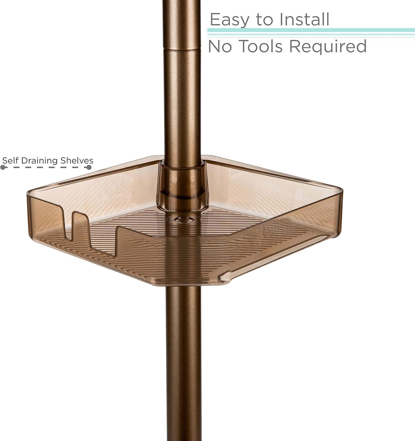 4 Tier Tension Corner Shower Caddy Bronze - Bath Bliss: Adjustable Bathroom Storage Organizer Rack