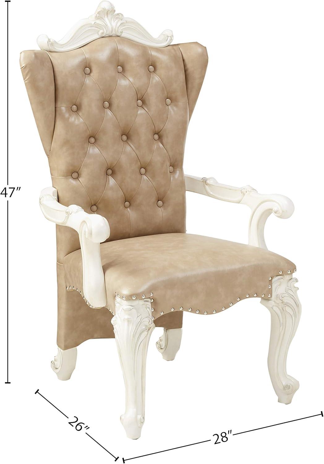 2pc Rovledo Dining Chairs Fabric/Cherry - Acme Furniture: Pearl Champagne Upholstery, Crystal Tufted Back