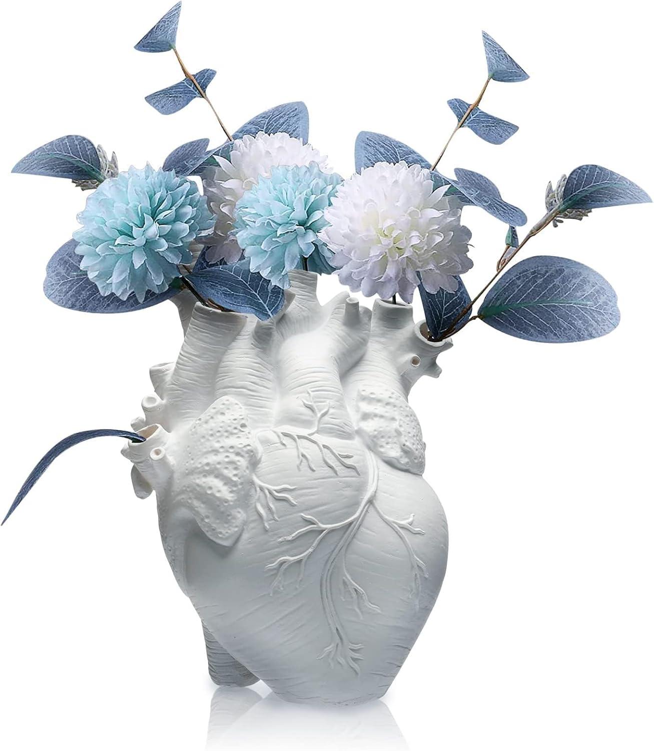 White Resin Anatomical Heart-Shaped Decorative Vase