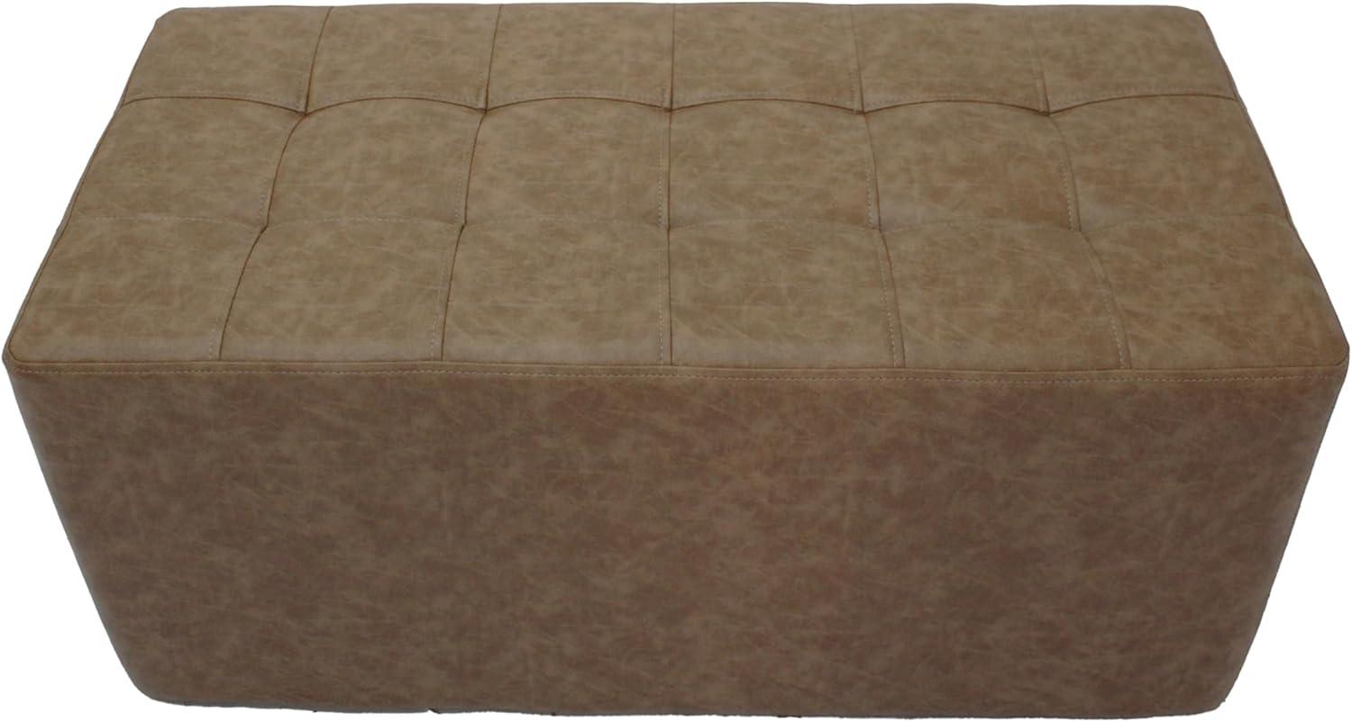 Pecan Distressed Faux Leather Rectangular Tufted Ottoman