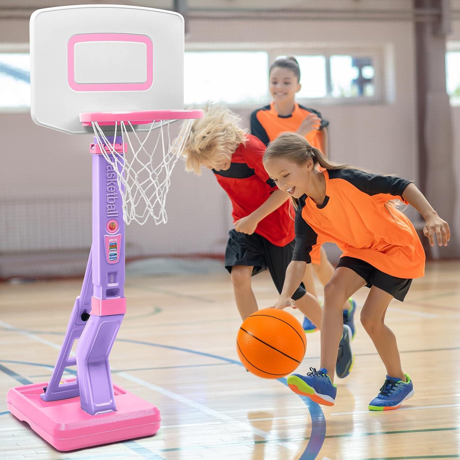 Toddler Little Girls Basketball Hoop Set with 4 Balls for Indoor Outdoor Age 1-3 2-4 3-5, Height Adjustable Basketball Goal for Kids Backyard Basketball Toys for 1 2 3 4 Year Old Girl Birthday Gifts